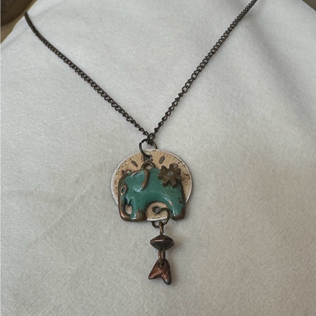 Artisan Elephant Pendant Necklace In Turquoise And Gold